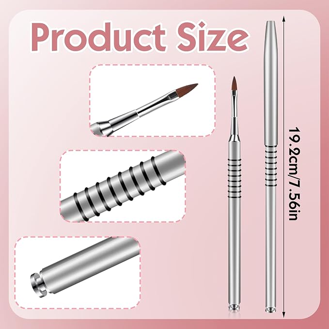 Acrylic Nail Brush 3D Nail Art Brush for Acrylic Powder Stainless Steel Nails Brushes for Nails Art Pens with Non-Slip Handle for UV Gel-Nail Home Salon, Size # 2