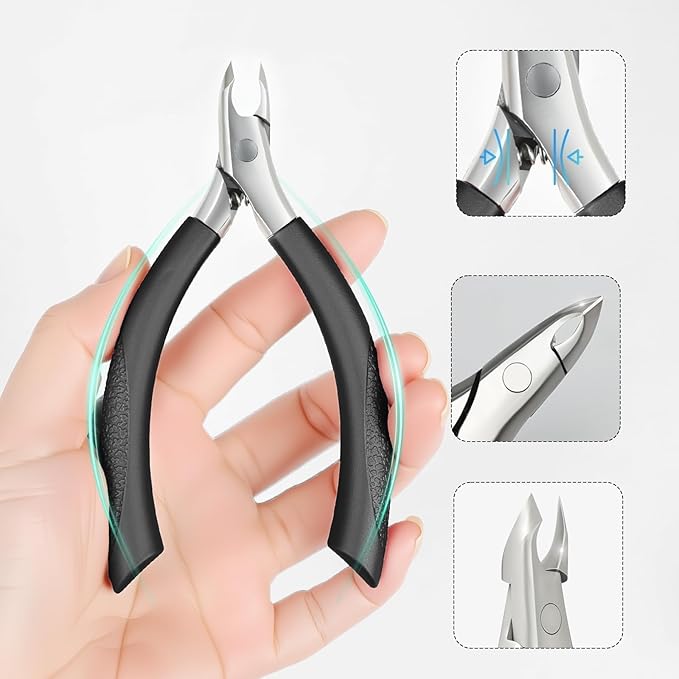 Cuticle Nippers, Nail Clippers & Cuticle Trimmer with Extra Long Thickened Handle, Nail Cutter - Precision Manicure Kit for Women, Toenail Clippers, Scissors and Supplies Tools (Black - 1 PACK)