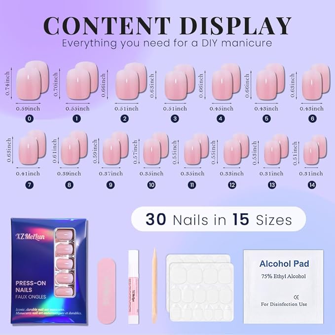 Pink Brown and White Ombre Press on Nails, Short Square Acrylic Fake Nails Design, Natural Reusable Nails Kit for Women DIY False Nail Art Decoration Gift, Salon Quality Reusable