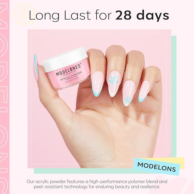 Modelones Pink Acrylic Powder 6 Colors Acrylic Nail Powder Kit Pastel Yellow Blue Purple Macaron Spring Nail Acrylic Cover Powder for Nail Art Extension No Nail Lamp Needed