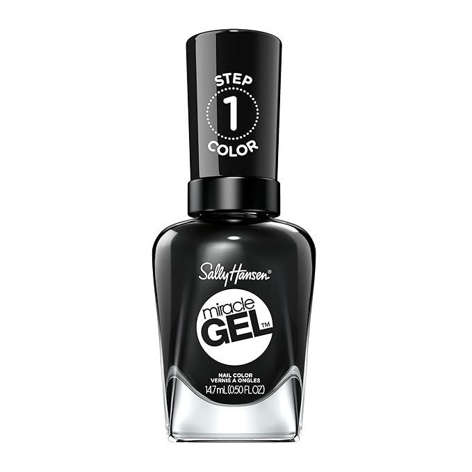 Sally Hansen Miracle Gel Salon Quality Nail Polish | Gel-Like Formula, Two-Step System, No UV Light Needed, Long Lasting | Opaque, | Opaque, Glossy | 849 Onyx-Pected | Black Nail Polish