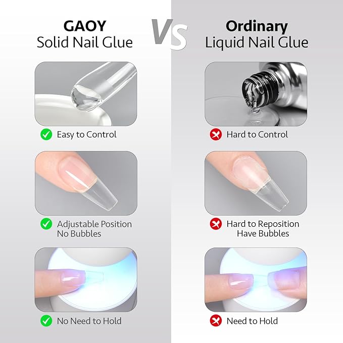 GAOY Solid Nail Glue Gel for Nail Tips, 15g Strong Solid Glue for Press Ons, False and Acrylic Tips, UV Light Cure