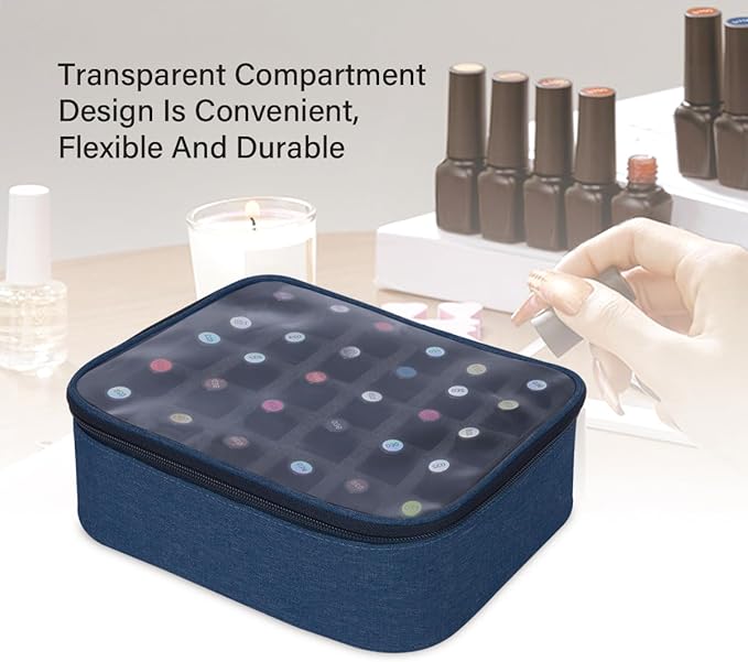 Small Clear Nail Polish Organizer Holds 30 bottles(15ml-0.5fl.oz) Nail Polish Case Multifunctional Nail Polish Bag organizer, Cosmetic Travel Makeup Cases for Women Blue