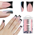 NOVO OVO Halloween Black French Tip Short Duck Nail Tips Press on, BABY PINK Pre-designed Soft Gel Nail Extension, Extra thick Full Cover Matte Vrial False Nails for Salon DIY x 12 Sizes 240 pcs
