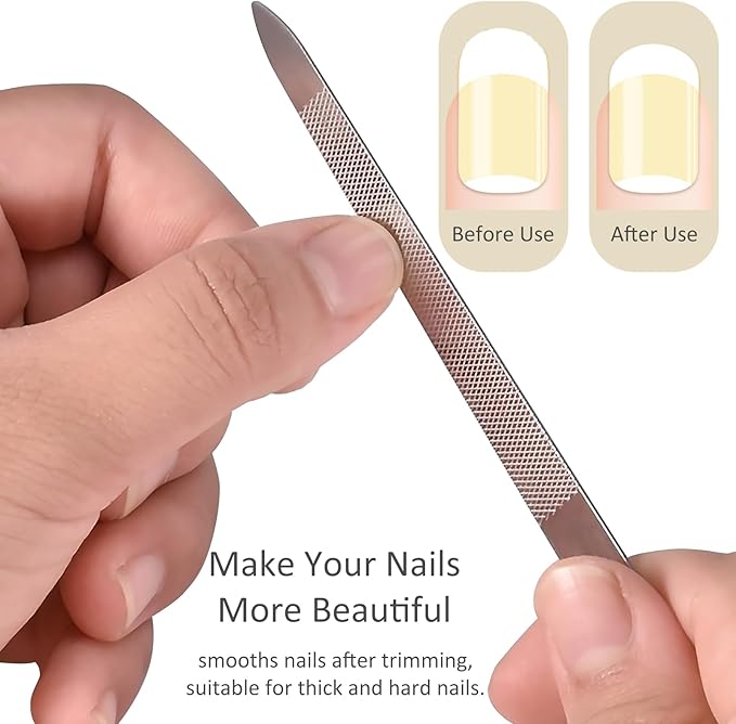 10-Pack Metal Nail Files for Natural Nails - Stainless Steel, Thin, Durable with Curved Sharp Pointed Tip, Double-Sided Manicure and Pedicure Tools