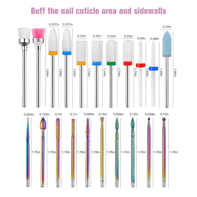 21pcs Nail Drill Bits Sets, 3/32 Inch Cuticle Electric Nail File and Ceramic Acrylic Gel Nail Bit Kit, Acrylic Nail Art Tools, Carbide Remover Bits for Manicure Pedicure, Home Salon