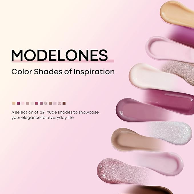 modelones Poly Extension Gel Kit for Nail, 12 Colors Pink Glitter Nude Tones Poly Nail Gel Set French Manicure DIY Design Art Home Salon Gifts