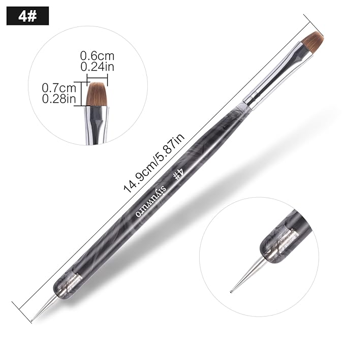 Kolinsky Sable Nail Brush French Nail Brush 2 Way Professional UV Gel Acrylic Nail Art Brush with Dotting Tool for French Manicure Cuticle Clean Up Nail Art Design Brush (4#)