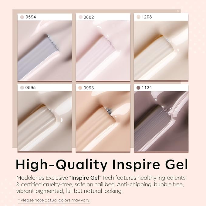 modelones Nude Gel Nail Polish Set 6 Colors, Neutral Skin Tones Beige Taupe Ivory White Grey Light Brown Gel Polish All Seasons, Soak Off Soapnails Manicure Kit Nail Art Design Salon at Home Gift