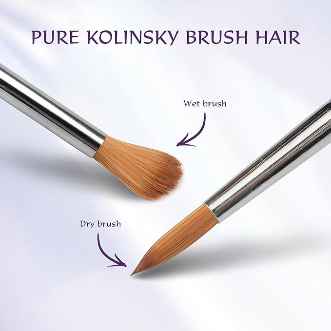 Aokitec 100% Kolinsky Acrylic Nail Brush #14 Oval Crimped Sable Wood Nail Art Brush for Acrylic Application Manicure Tool (Purple)
