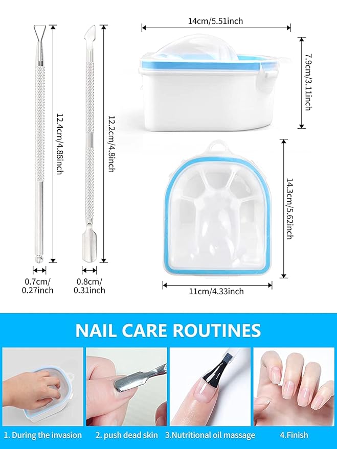 Nail Soaking Bowl, Soak Off Gel Polish Dip Powder Remover Manicure Bowl with Triangle Cuticle Peeler and Stainless Steel Cuticle Pusher Nail Art Tool (Blue-3PCS Set)
