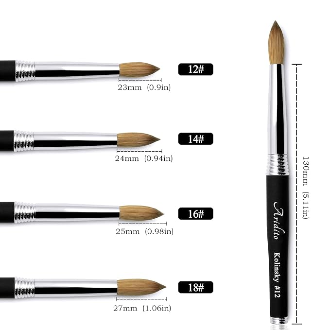100% pure Kolinsky Round Head Acrylic nail art brush black metal handle for Professional Manicure DIY Home Salon（#12#14#16#18） (#18)