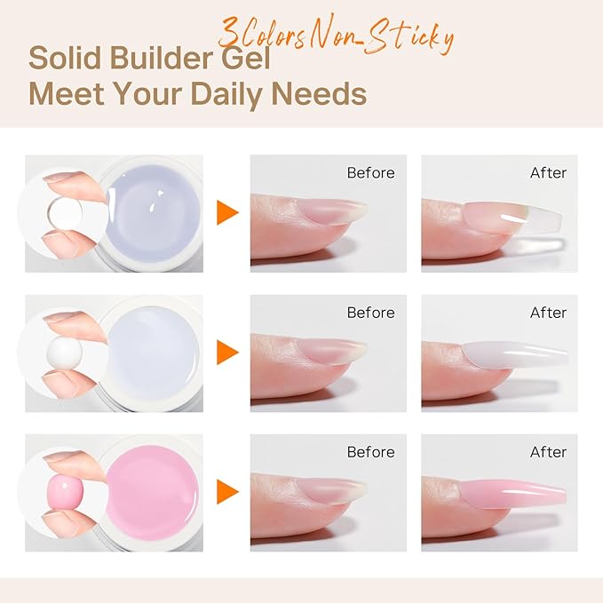 MIZHSE Solid Builder Gel for nails, 3 Colors Sculpting Gel for Nails, Clear White Pink Non-Sticky Hand 3D Nail Art Building Carving Modeling Hard Nail Extension Manicure Salon Home DIY Gift