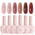 MelodySusie Jelly Gel Nail Polish Set,6 Transparent Colors,Milky or Jelly Texture,Autumn and Winter Dark Colors Soak Off UV LED Light Cure or Salon Manicure and Nail Art DIY at Home