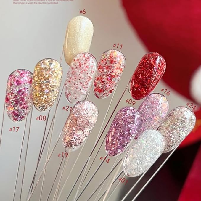 Nail & Yolly 24 Color Red Reflective Gel Nail Polish Set, Gradient DIY Design, 4 in 1 for Nail Art Stamping and Manicure