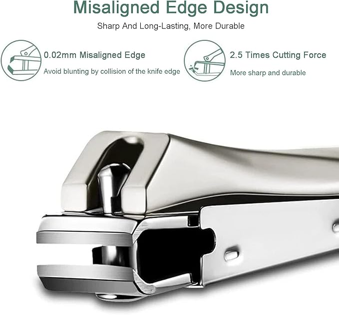 Nail Clippers with Catcher for Thick Toenails and Fingernail, Professional Sharp Nail Clippers for Men and Women Grey