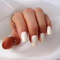 Short Press On Nails Square – 30PCS Glossy Creamy White Shade Fake Nails, Minimalist Acrylic Stick On Nails Kit with Glue & Tools, Natural False Nails for Everyday Wear