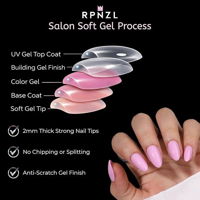Press On Nails - Pretty In Pink | Pink Medium Almond, UV Finish, Reusable | 32 Nails, 16 Sizes Kit with Glue and Adhesive Tabs I Female Founded