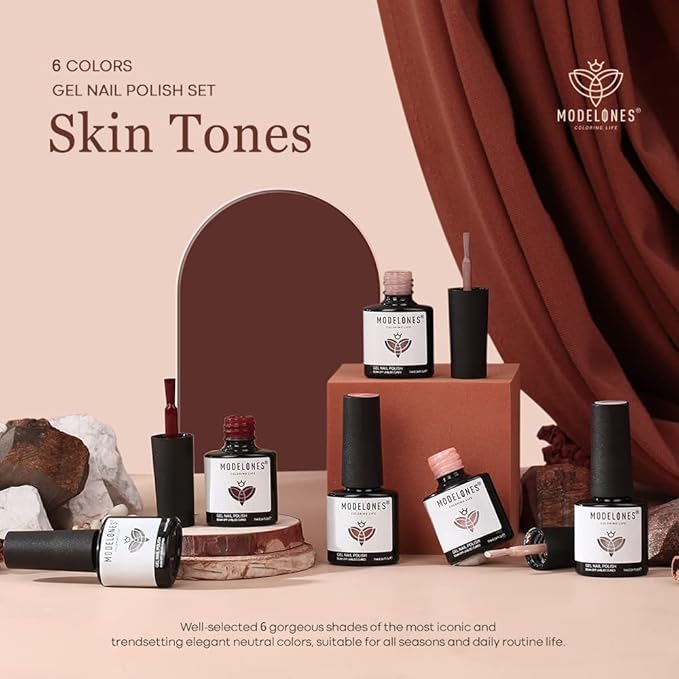 modelones Gel Nail Polish Kit -6 Colors Nude Pink Milky White Spring Gel Polish Set Skin Tones Neutral Brown Soak Off Gel Nail Kit Manicure DIY Nail Art Salon Home Gift