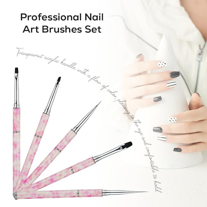 Nail Art Brushes Set Nail Art Design Pen Painting Tools with Nail Extension Gel Brush,Nail Polish Brush, Builder Nail Gel Brush, Nail Art Liner Brush for Salon Gift for Girls Women (Flower)
