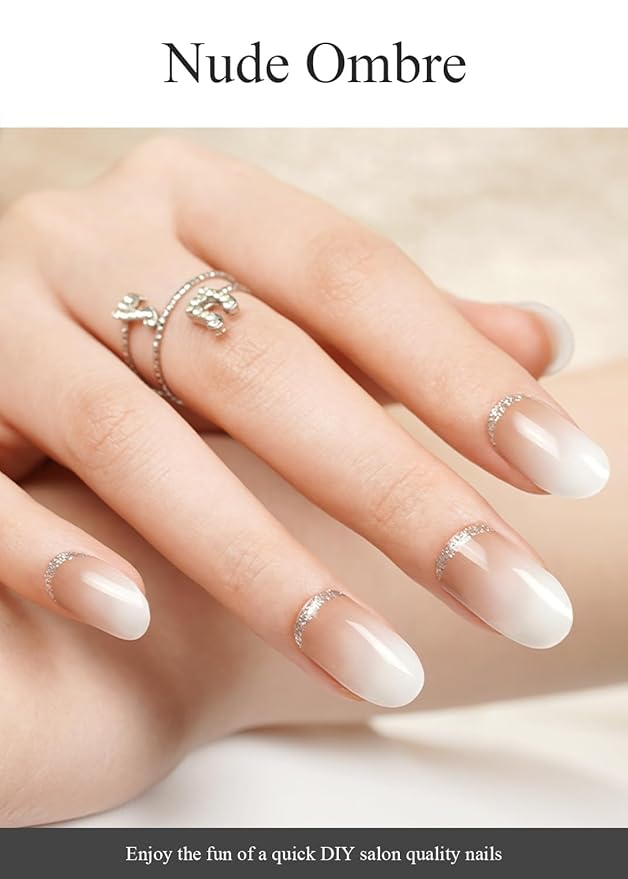 Semi Cured Gel Nail Strips (Nude Ombre), Gold Glitter, 20 Pcs Gel Nail Wraps, Stickers, UV Light Required, Salon Quality, Long Lasting