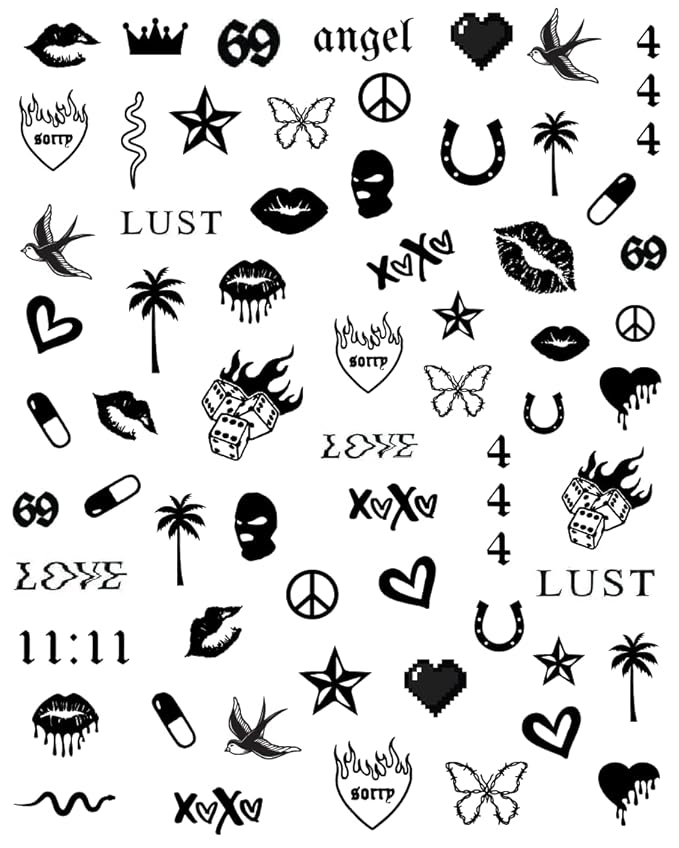 Impressed Gothic Authentic 5 Sheets Luxury Grunge Nail Art Stickers 500+ Black Customized Nail Decals for Fake Nail Design Decorations and Salon Nails Accessories for Men and Women (Grunge)