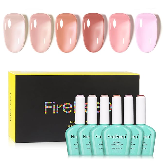 10ml Hema Free Gel Nail Polish Set, 6 Colors Transparent Jelly Gel Polish Kit Sheer Pink Nude Pink Coral Gift for Women at Home DIY and Salon
