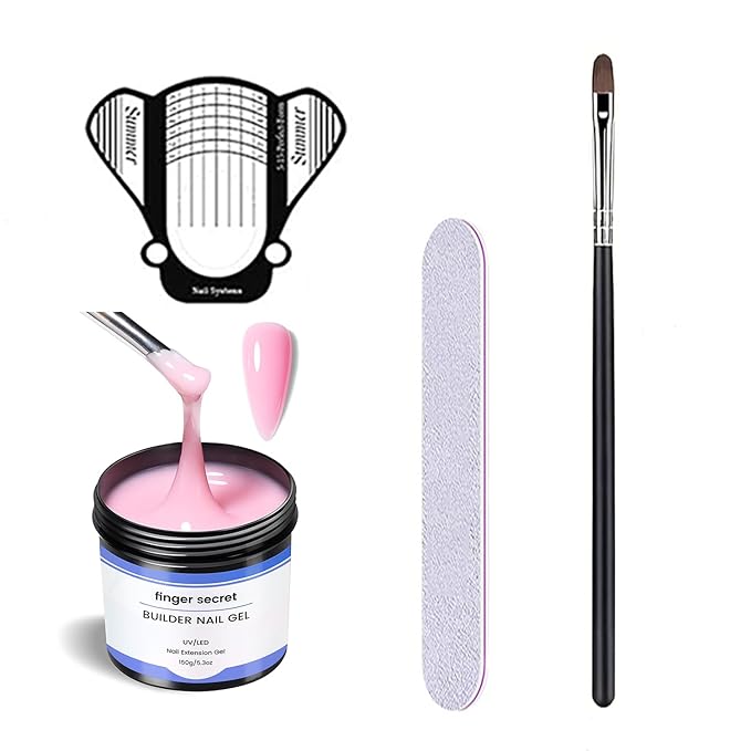 FINGER SECRET Hard Gel For Nails Builder Gel for Nails,White Transparent Pink Nude 3D Sculpting for Nail Extension & Builder 5.3fl.Oz/150g
