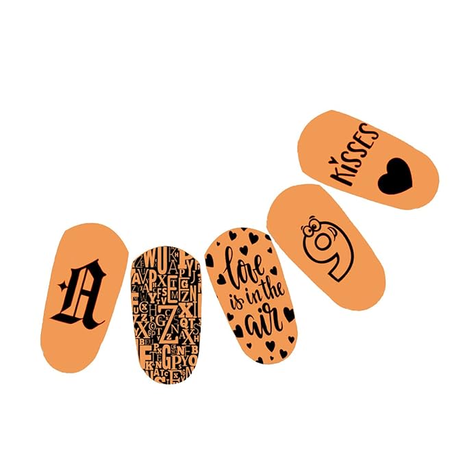 2Pcs Abstract Face Nail Stamping Plates Old English Alphabet Cute Numbers Pictures Nail Art Plate Flower Letter Stainless Steel Design Stamp Template for Printing Stencil Tools