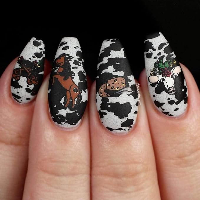 Maniology Wild West Nail Stamping Plate | Western-Themed Designs with Cowgirl & Rodeo Motifs for Bold DIY Manicures – Reusable, Rectangular Stainless Steel Nail Art Template