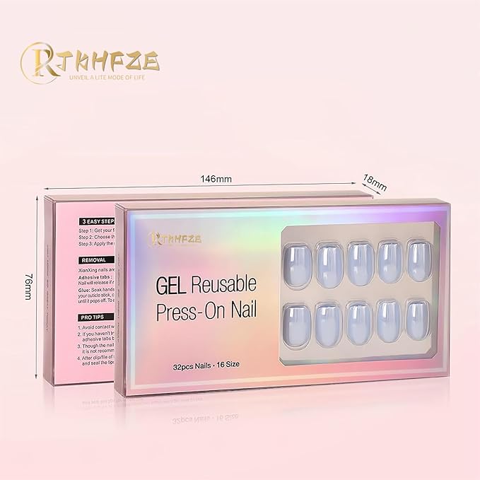RTKHFZE Pink Press on Nails Short-RTKHFE Press On Nails Short Almond Nails Soft Gel Fake Nail with Nail Glue, Reusable Glue On Nails in 16 Sizes - 32 Pcs False Nails Fit Perfectly Kit for Gift Idea