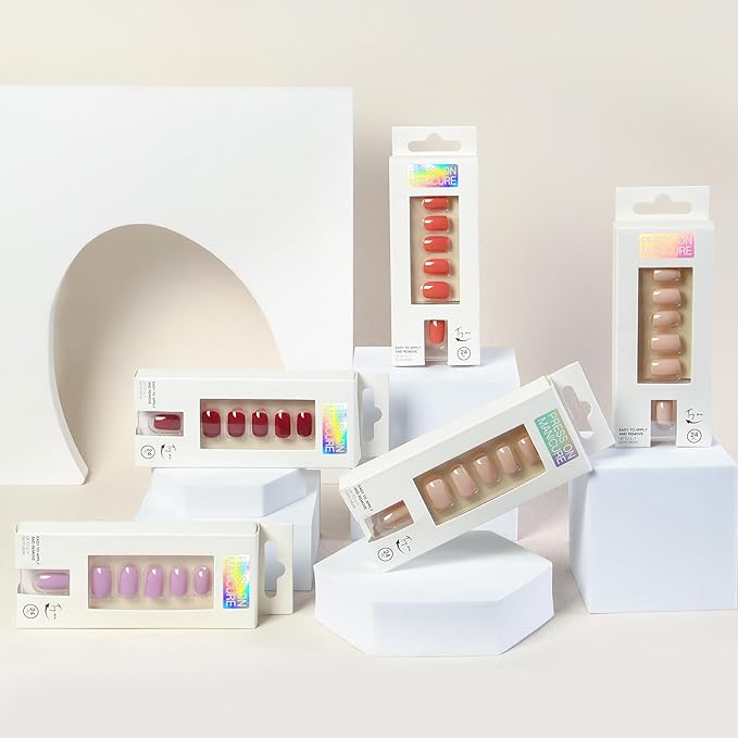 Acrylic Press On Nails Square Short - Nude Peach No Glue Soft Gel Nail Tips for Girls, Flexible Fit Feels Natural for Everyday, Damage & Chip-Free, 24 Nails in 12 Sizes with File