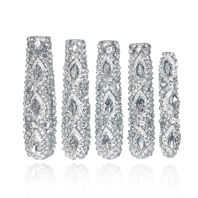 2025 Pure Shine 3D Crystal Nails – Handmade Long PMMA Press-Ons with Box (Full Diamond, Long)