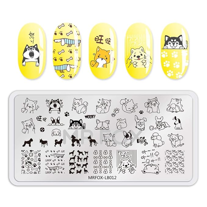 MR.FOX 5 pcs Nail Printing Board Set a Variety of cat Claws Kittens Puppies Unicorns and Other Patterns Art DIY Stamping templates