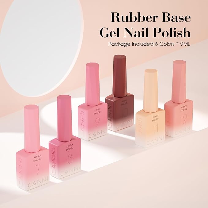 CANNI Rubber Base Gel Set - 6 Colors Pink Nude Builder Nail Gel for Nail Strengthening, Soak Off UV LED for Natural Nails, DIY Manicure Salon Use Women & Girls