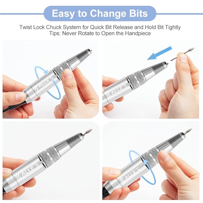 Professional Electric Nail Drill Machine 30000 RPM Efile Buffer Manicure Grinder Tools for Acrylic Nails with Nail Bits and Sanding Bands - White