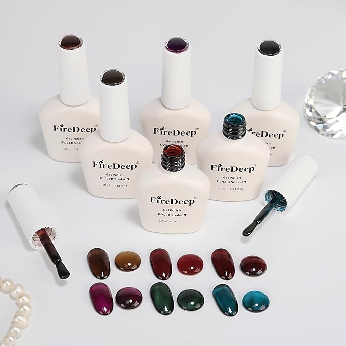 10ml Hema Free Gel Nail Polish Set, 6 Colors Transparent Jelly Gel Polish Kit Sheer Jelly Dark Red Deep Green Brown Blue Purple Color Manicure Gift for Art DIY and Salon