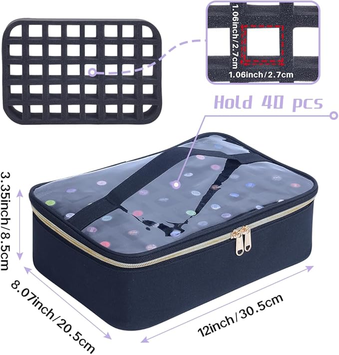 Small Clear Nail Polish Organizer Case Holds 40 Bottles(15ml-0.5fl.oz) Multifunctional Nail Polish Bag, Cosmetic Travel Makeup Bags for Women, Black