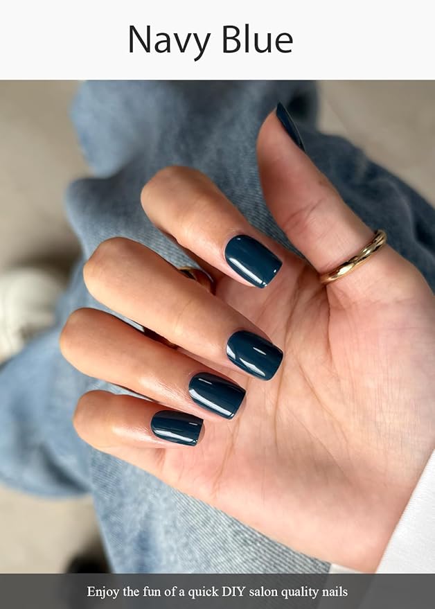 Semi Cured Gel Nail Strips (Navy Blue), Solid, 20 Pcs Gel Nail Wraps, Stickers, Salon Quality, Works with Any UV Lamps