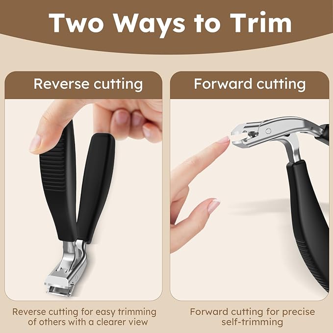 Large Toenail Clippers for Thick Nails for Seniors, Non-Slip Long Handled Angled Head Toe Nail Clippers with Catcher, Wide Jaw Opening Sharp Straight Edge Cutters, Fingernail Clippers for Men Women