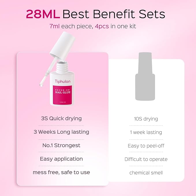 28ml Brush On Nail Glue for Press On, Acrylic Nails - Super Strong, Durable & Long-Lasting, Mess Free, Travel Friendly, 0.92 oz(4PCS)