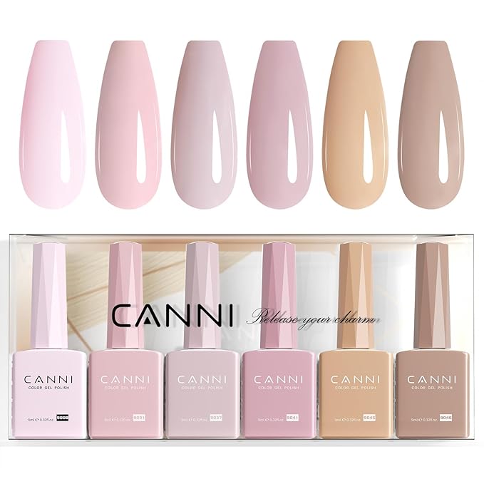 CANNI 6 Colors 9 ML Hema-Free Nude Pink Gel Nail Polish Set, Light Pink Nude Soft Pale Baby Pink Gel Polish Set, Soak Off LED Nail Manicure Kit DIY at Home Salon Gifts