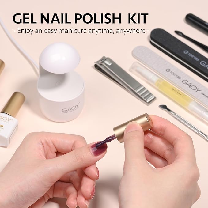 GAOY Gel Nail Polish Kit with UV Light for Beginners, 6 Colors Sheer Milky White Pink Orange, Gel Polish Kit with Top and Base Coat for Salon and Nail Art DIY at Home