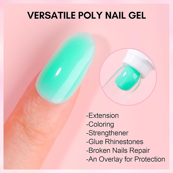 Makartt Poly Nail Gel-50ML-Mint Green Color, Strong Builder for Extension Overlay Strengthener 3D Diy, Multifunctional, Long-lasting for Nails Manicures Home Salon-Minty Mist