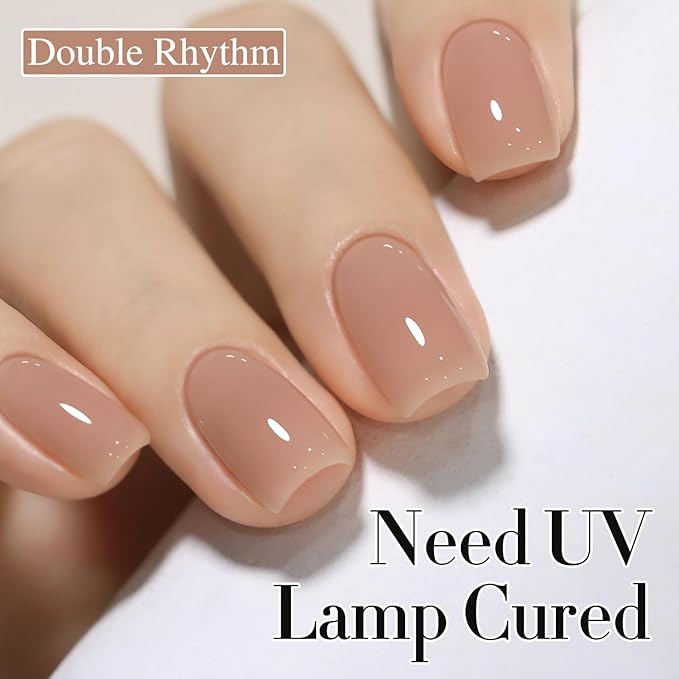 Double Rhythm Gel Polish 15ML Jelly Sheer Pastel Light Milky Color Pearl White Bottle 1 PC 0.5 OZ Full Size Nail Art Salon at Home (Jelly Cinnamon-D1492)