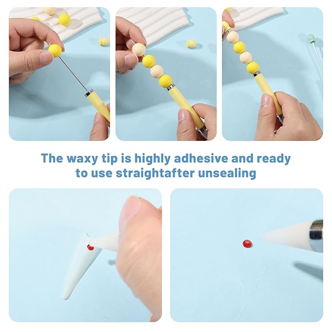 6pcs Rhinestone Picker Dotting Pen Beadable Rhinestone Adding Set for Diamond Painting Nail Art Self-Adhesive Wax Tip Pen Macaron Color