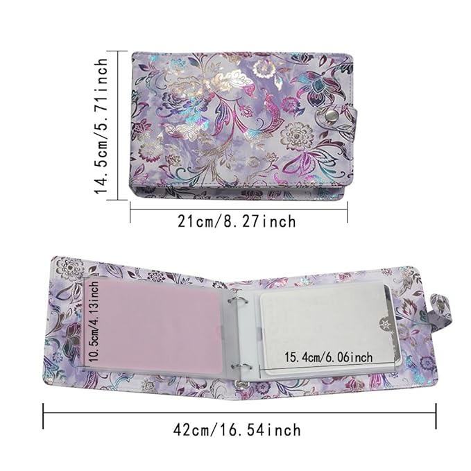 DRDS 16 Slots Nail Art Stamp Plate Holder Stamping Plates Storage Bag Cases Flower Pattern Practical Empty Rectangle Plates Big Size 9.5X14.5CM Organizers