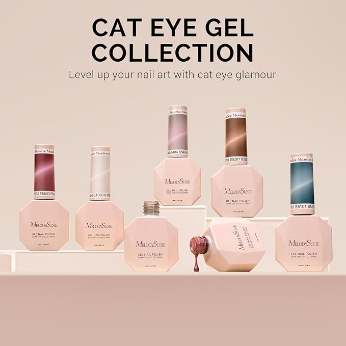 MelodySusie Silky Cat Eye Gel Nail Polish, Beige Nude Glitter Holographic Magnetic Nail Polish with Magnet, 0.5 Fl Oz UV Nail Polish for Nail Art Manicure Salon DIY at Home B5403