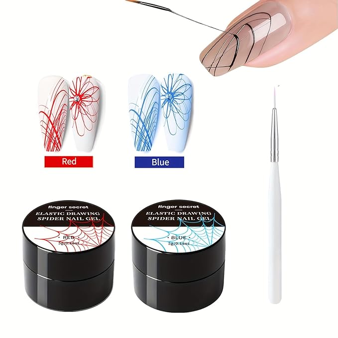 5g/0.18oz Spider Gel Kit for Nails, GelS Paint for Nails Art Wire Drawing Nail Gel for Line with Brushes for Nail Art (Red Blue)