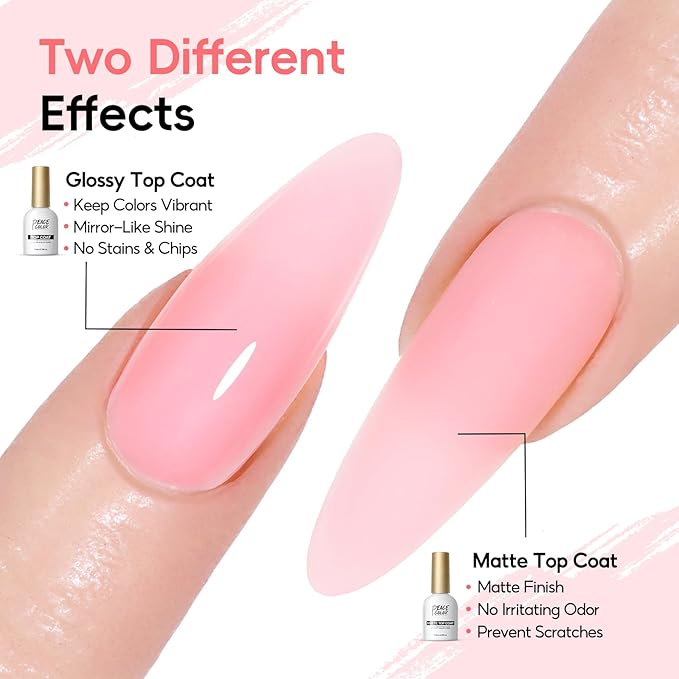 PEACECOLOR 24PCS Poly Nail Gel Kit with U V Light 6 Colors Pink White Clear Nude Glitter Nail Extension Gel with Base Glossy & Matte Top Coat Slip Solution Starter Manicure Kit for Women Beginners